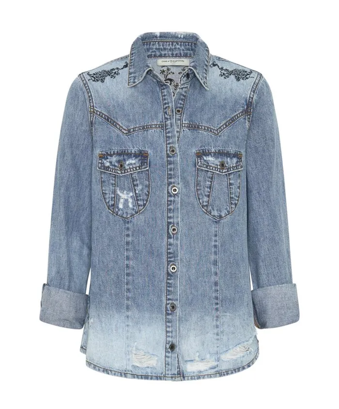 One Teaspoon Denim Shirts Women Blackstone Fitted Denim Shirt