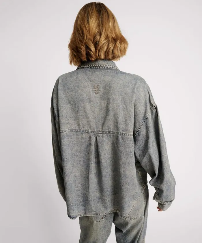 One Teaspoon Denim Shirts Women Dirty Blue Oversized Denim Western Shirt