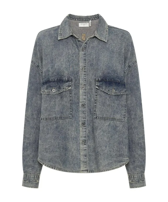 One Teaspoon Denim Shirts Women Dirty Blue Oversized Denim Western Shirt