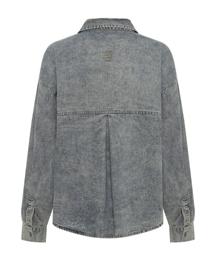 One Teaspoon Denim Shirts Women Dirty Blue Oversized Denim Western Shirt