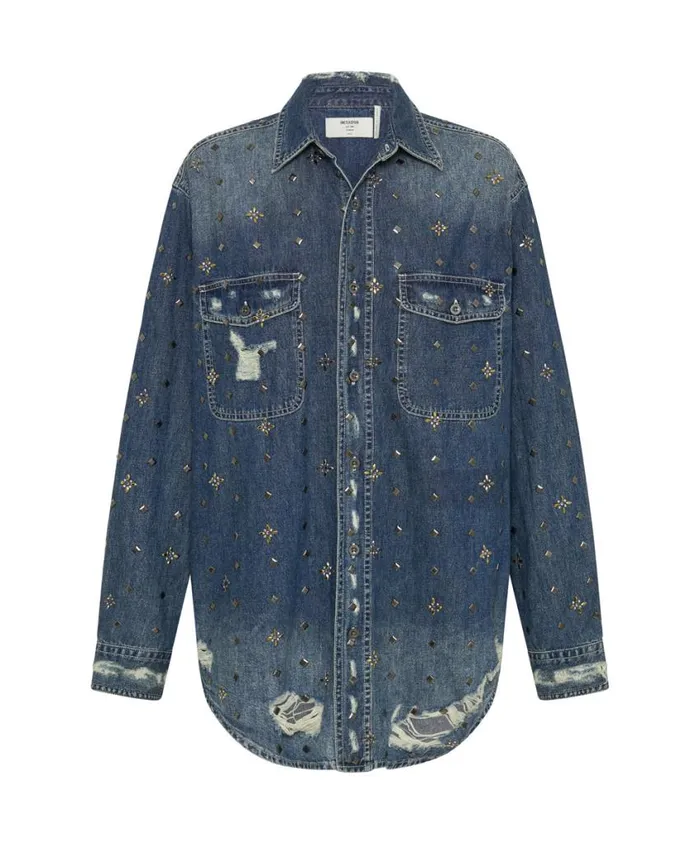 One Teaspoon Denim Shirts Women Embellished Everyday Denim Shirt