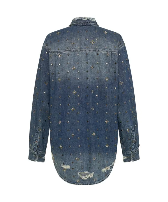 One Teaspoon Denim Shirts Women Embellished Everyday Denim Shirt