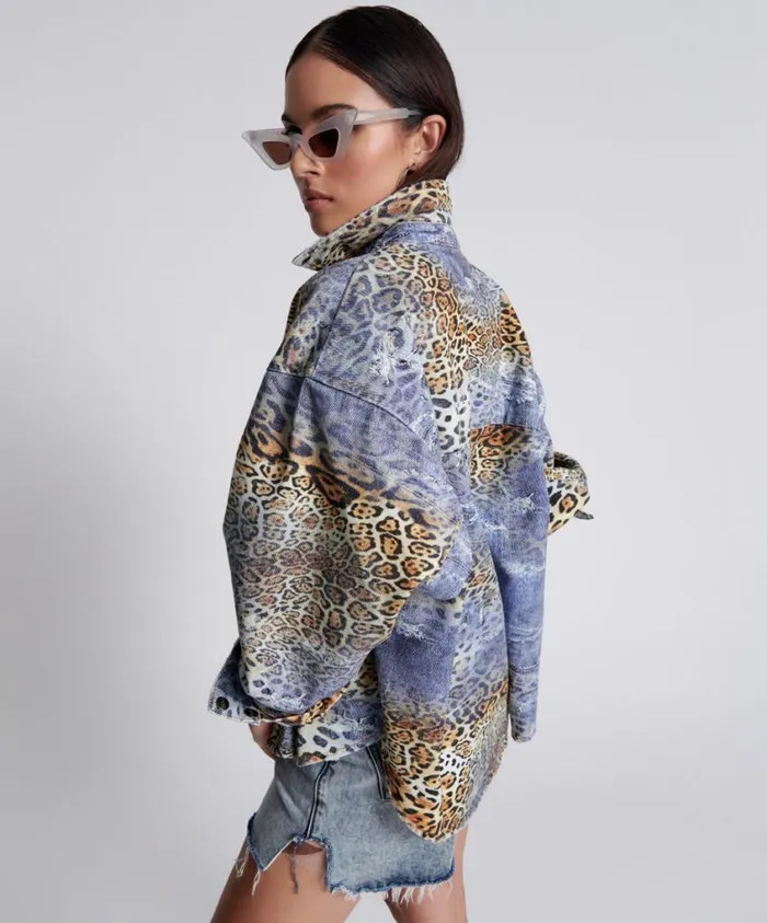 One Teaspoon Denim Shirts Women Leoparty Daria Denim Shacket