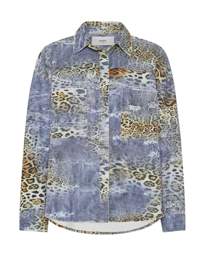 One Teaspoon Denim Shirts Women Leoparty Daria Denim Shacket