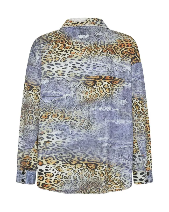 One Teaspoon Denim Shirts Women Leoparty Daria Denim Shacket