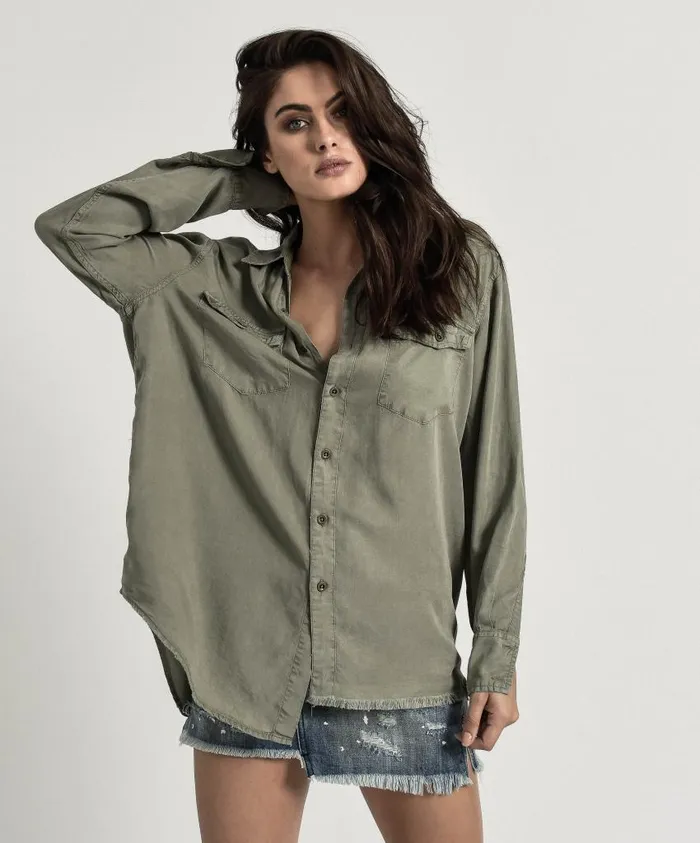 One Teaspoon Denim Shirts Women Super Khaki Original Liberty Shirt