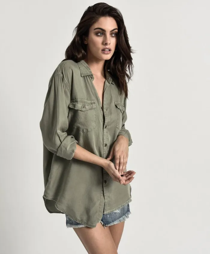 One Teaspoon Denim Shirts Women Super Khaki Original Liberty Shirt