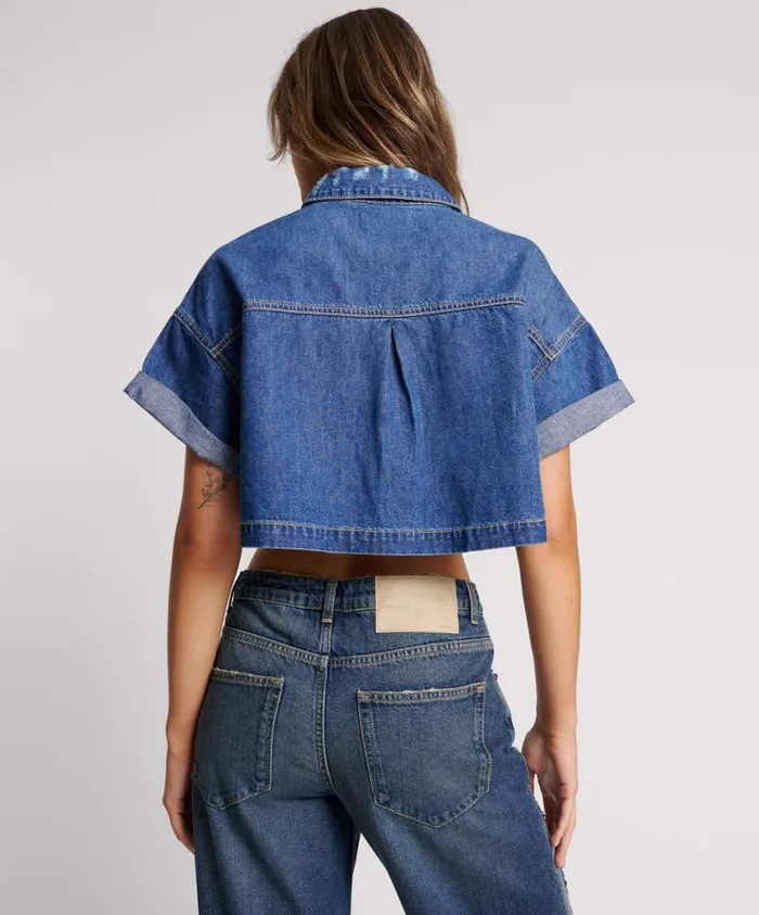 One Teaspoon Denim Shirts Women True Blue Cropped Western Shirt