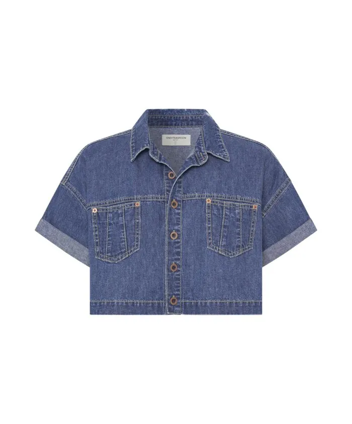 One Teaspoon Denim Shirts Women True Blue Cropped Western Shirt