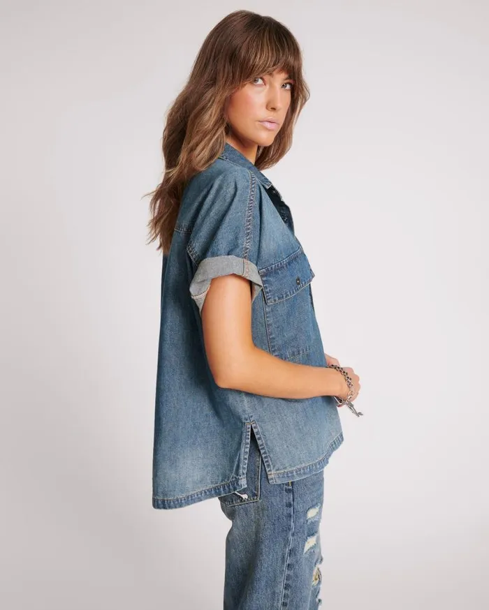 One Teaspoon Denim Shirts Women Used Blue Cut Off Denim Shirt