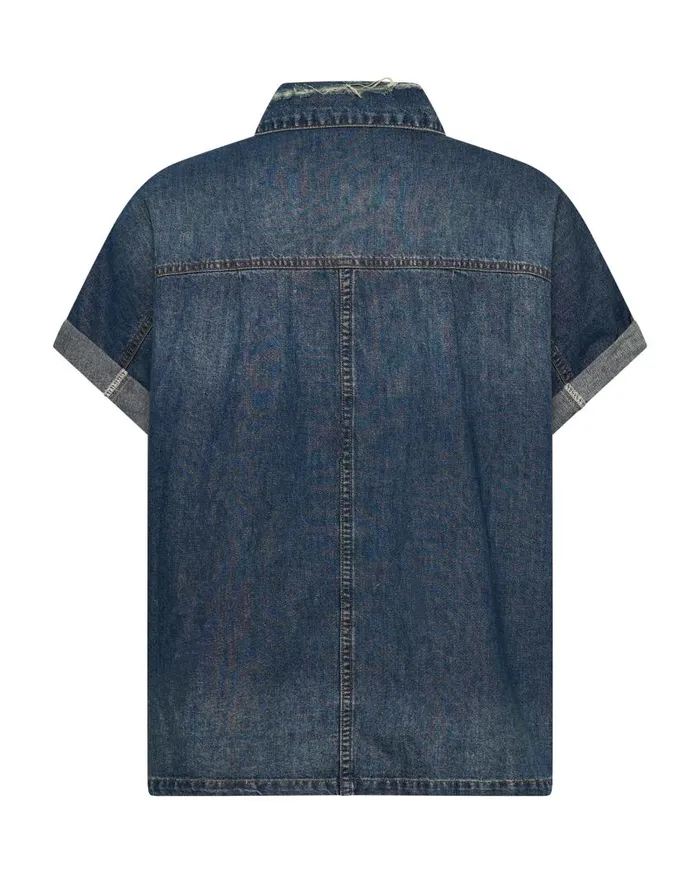 One Teaspoon Denim Shirts Women Used Blue Cut Off Denim Shirt