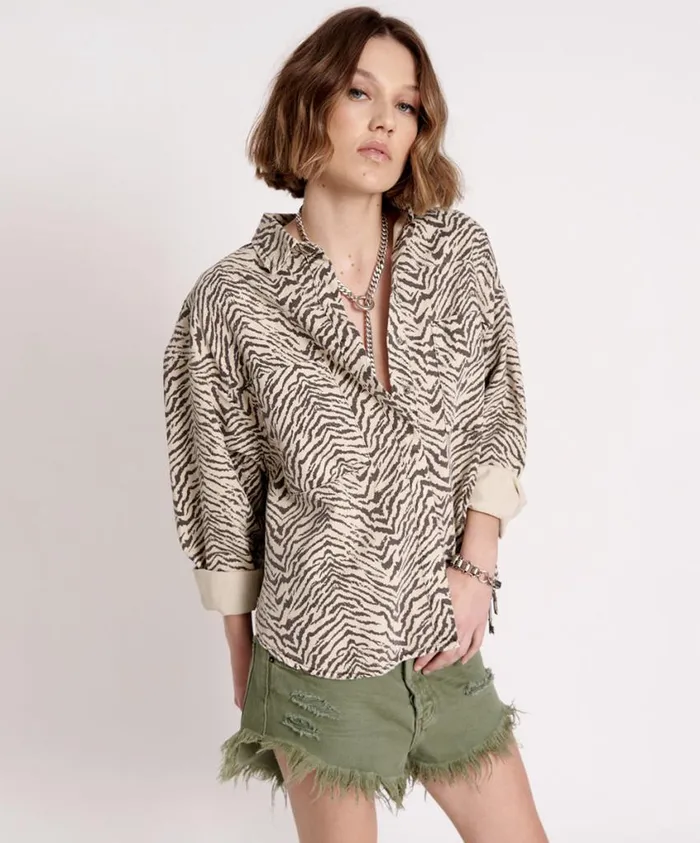 One Teaspoon Denim Shirts Women Zebra Daria Shirt