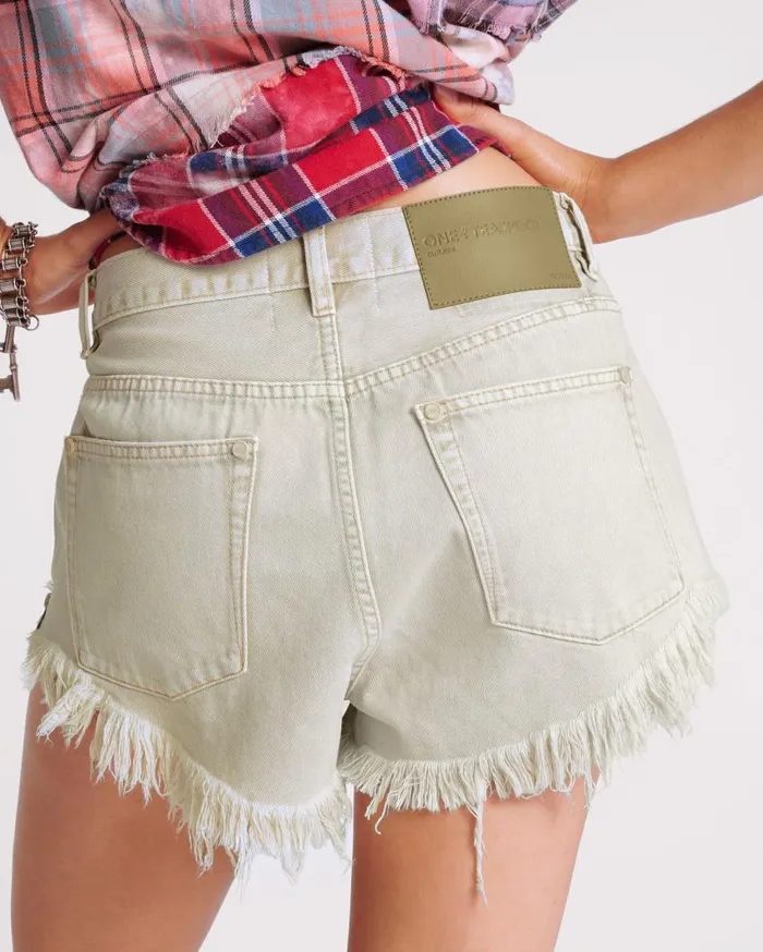 One Teaspoon Denim Shorts Women Antique White Outlaws Mid Waist Denim Shorts