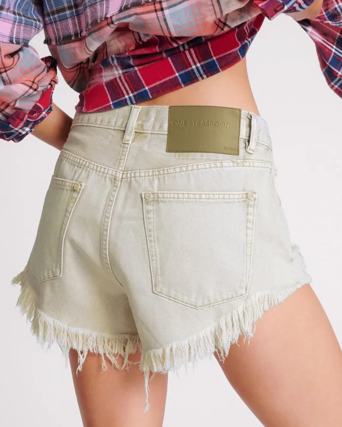 One Teaspoon Denim Shorts Women Antique White Outlaws Mid Waist Denim Shorts