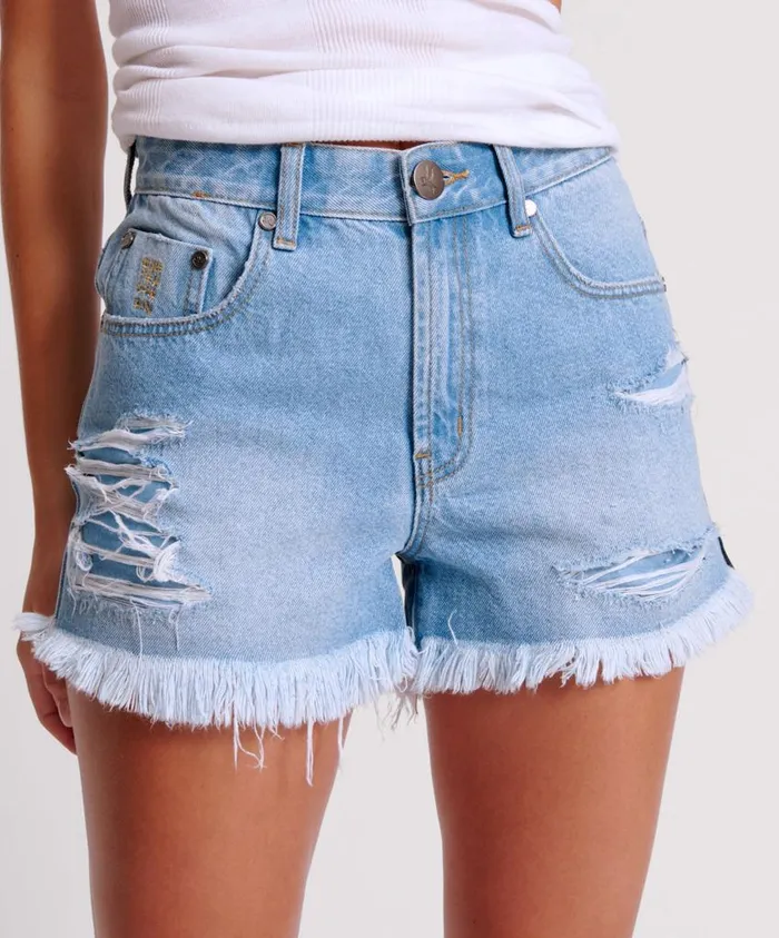 One Teaspoon Denim Shorts Women Arctic Blue Bonitas High Waist Denim Short