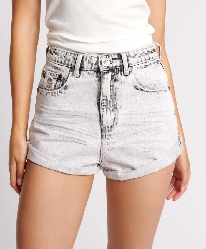 One Teaspoon Denim Shorts Women Bianco Bandits High Waist Denim Short