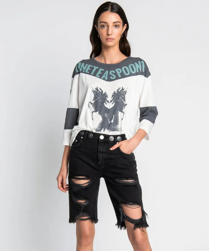One Teaspoon Denim Shorts Women Black Cut Off Truckers Relaxed Short