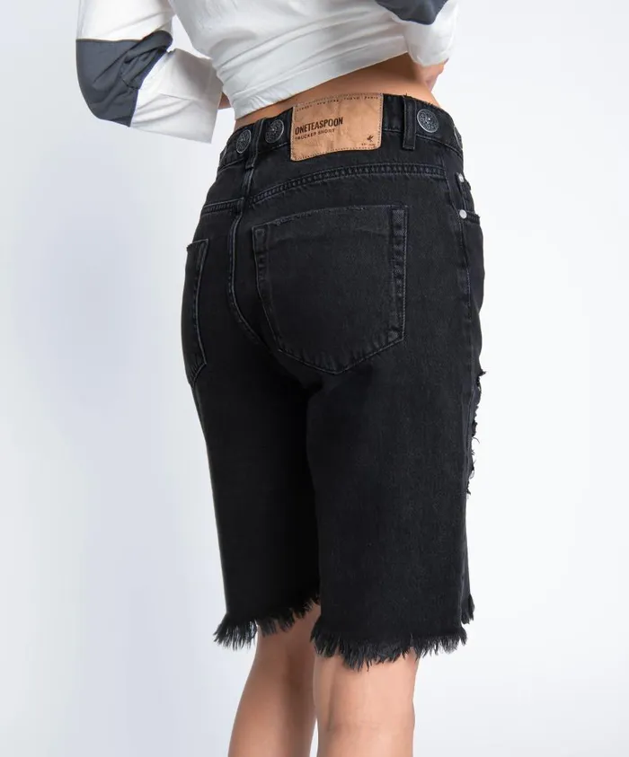 One Teaspoon Denim Shorts Women Black Cut Off Truckers Relaxed Short