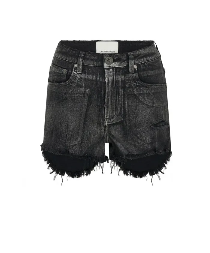 One Teaspoon Denim Shorts Women Black Foil Bonitas High Waist Denim Short
