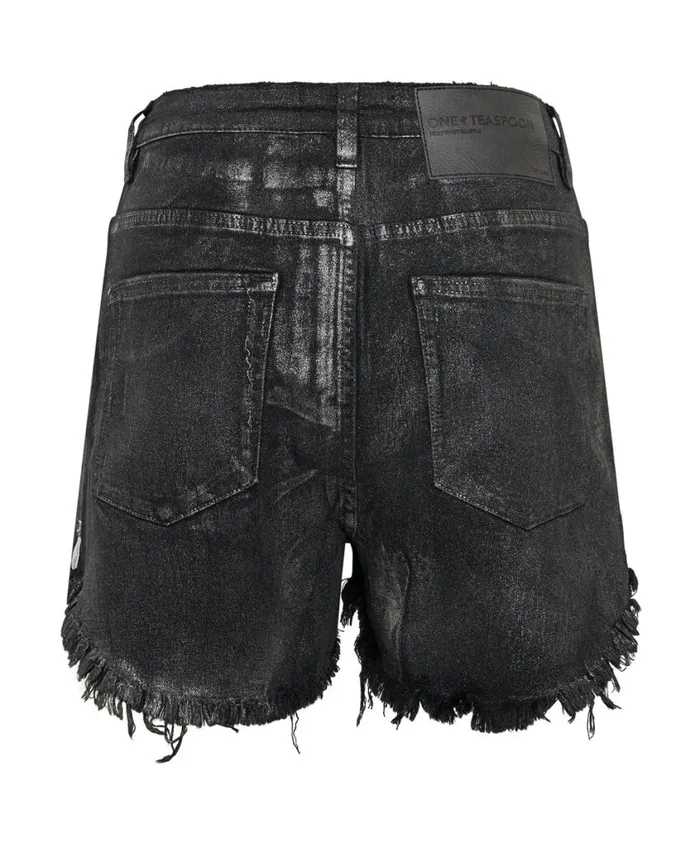 One Teaspoon Denim Shorts Women Black Foil Bonitas High Waist Denim Short