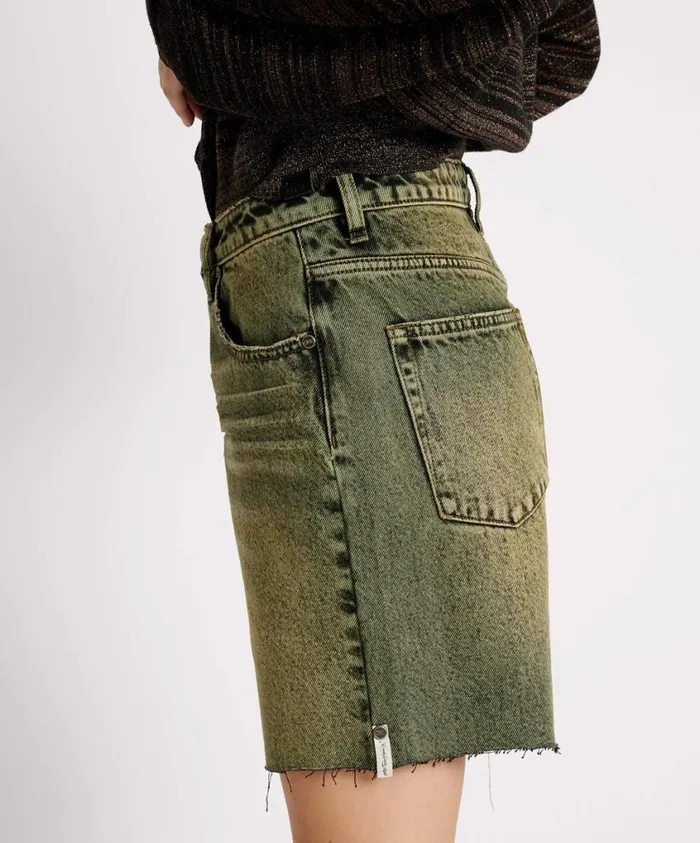 One Teaspoon Denim Shorts Women BLACK KHAKI JACKSON MID WAIST WIDE LEG SHORTS