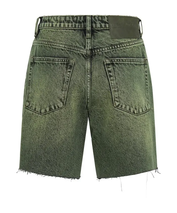 One Teaspoon Denim Shorts Women BLACK KHAKI JACKSON MID WAIST WIDE LEG SHORTS