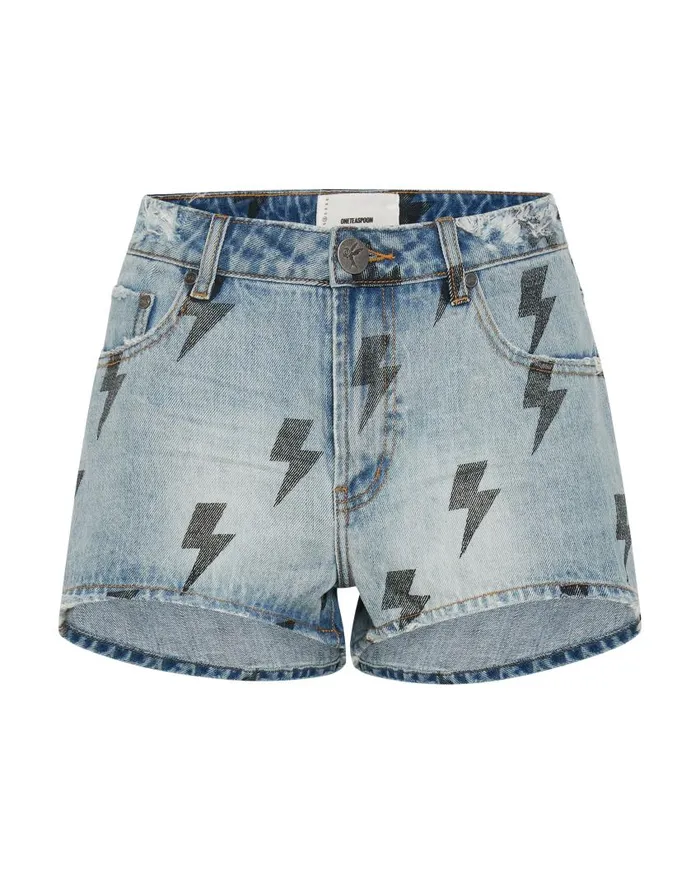 One Teaspoon Denim Shorts Women Blue Lightning Bonita High Waist Denim Short