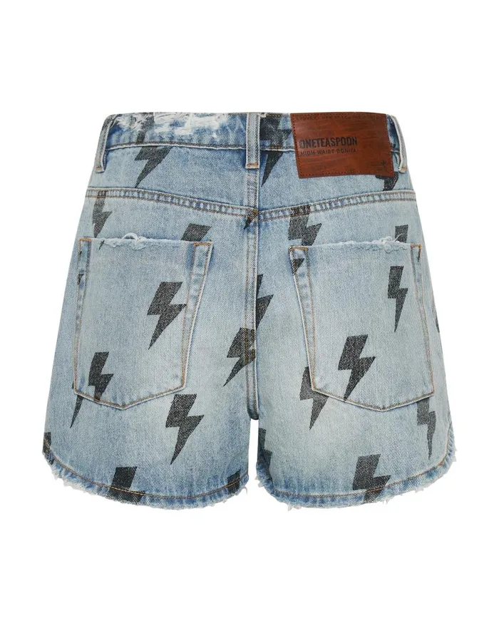 One Teaspoon Denim Shorts Women Blue Lightning Bonita High Waist Denim Short