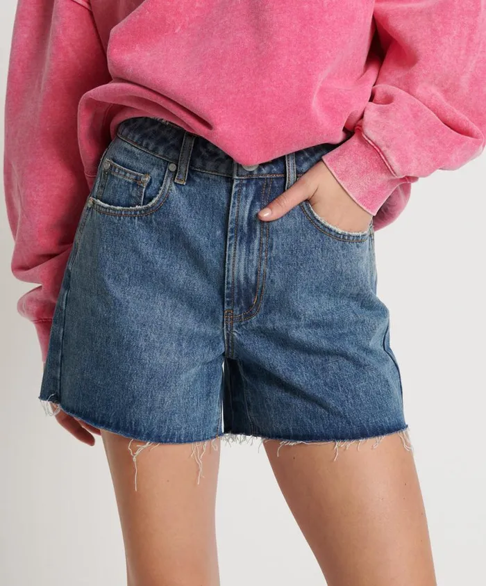 One Teaspoon Denim Shorts Women Blue Love Legends High Waist Mom Fit Short