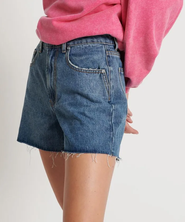 One Teaspoon Denim Shorts Women Blue Love Legends High Waist Mom Fit Short