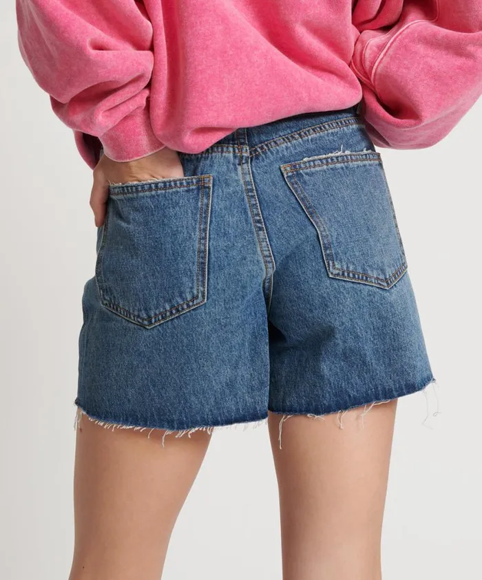 One Teaspoon Denim Shorts Women Blue Love Legends High Waist Mom Fit Short
