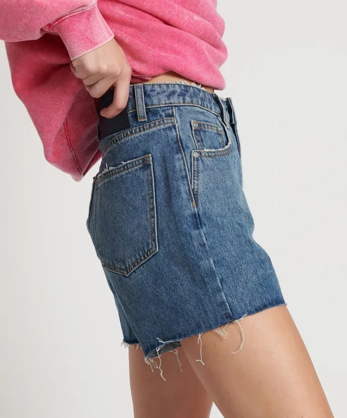 One Teaspoon Denim Shorts Women Blue Love Legends High Waist Mom Fit Short