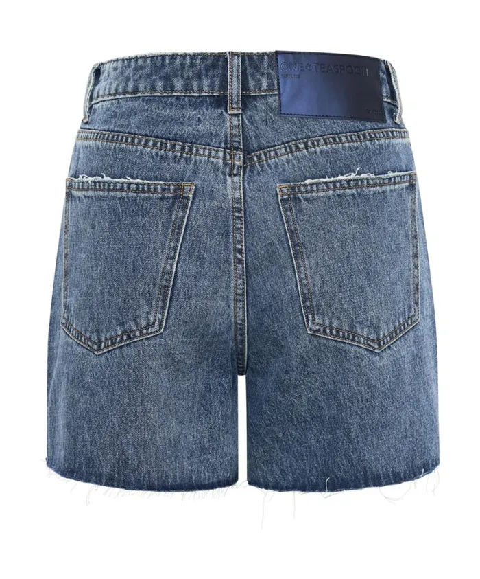 One Teaspoon Denim Shorts Women Blue Love Legends High Waist Mom Fit Short