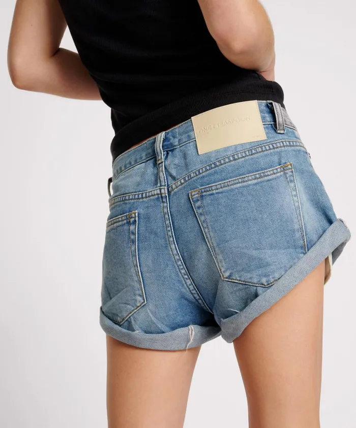 One Teaspoon Denim Shorts Women Blue Rapture Chained Bandits Low Waist Denim Short