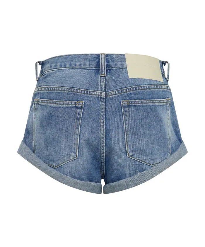 One Teaspoon Denim Shorts Women Blue Rapture Chained Bandits Low Waist Denim Short