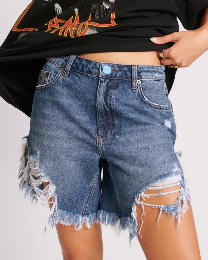 One Teaspoon Denim Shorts Women Blue Thunder Frankies High Waist Denim Shorts