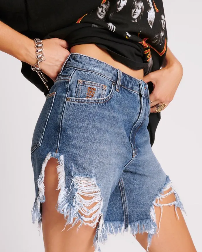 One Teaspoon Denim Shorts Women Blue Thunder Frankies High Waist Denim Shorts