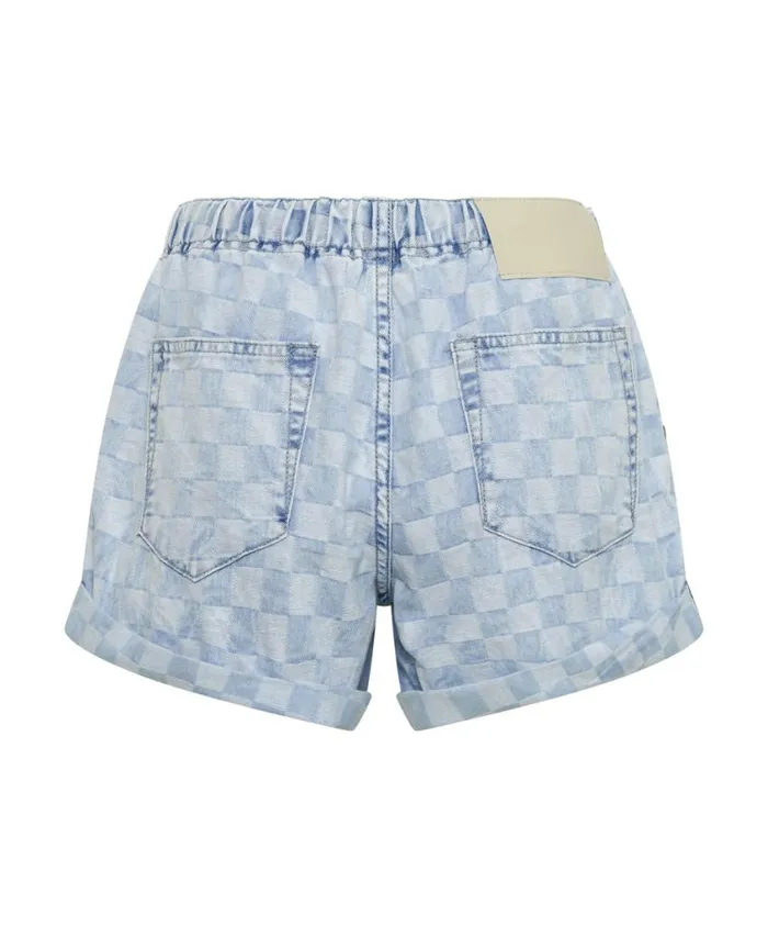 One Teaspoon Denim Shorts Women Checkmate Shabby Bandit Drawstring Boyfriend Short