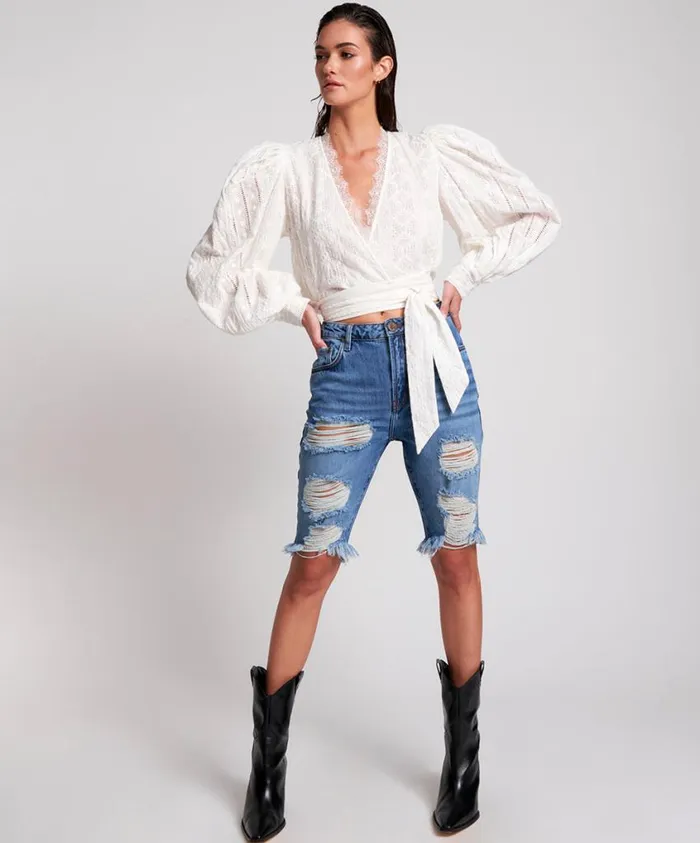 One Teaspoon Denim Shorts Women Delaware Cut Off Truckers Longline Short