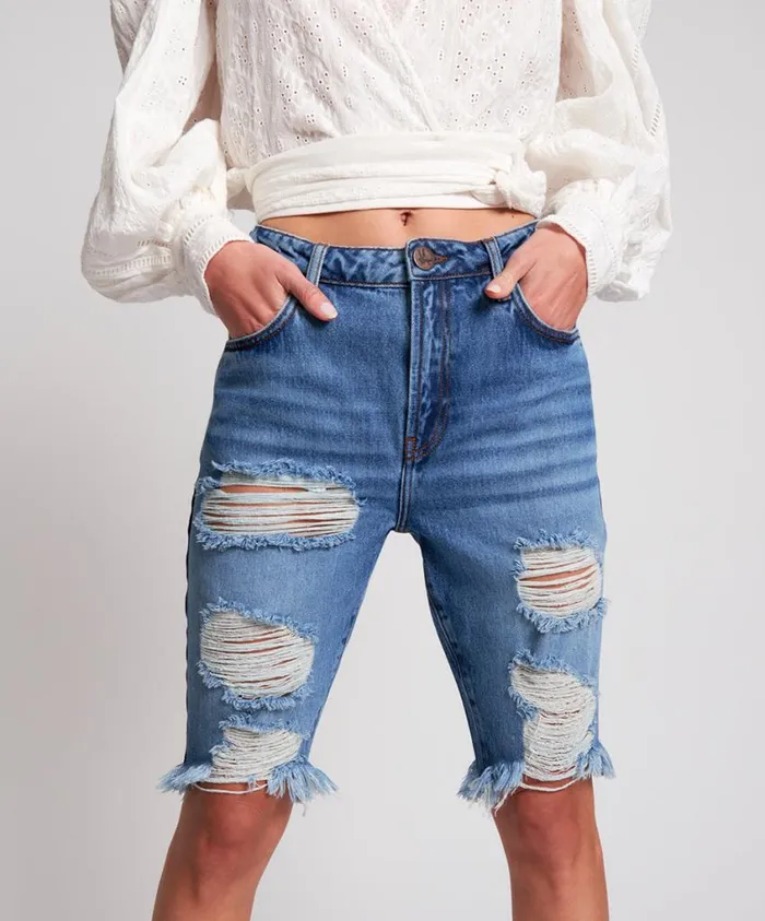 One Teaspoon Denim Shorts Women Delaware Cut Off Truckers Longline Short