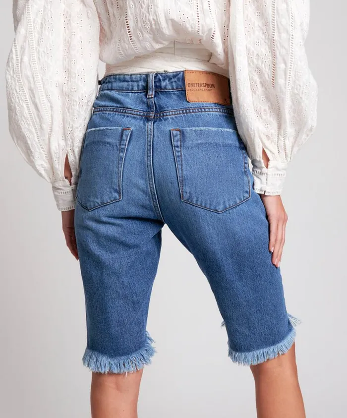 One Teaspoon Denim Shorts Women Delaware Cut Off Truckers Longline Short