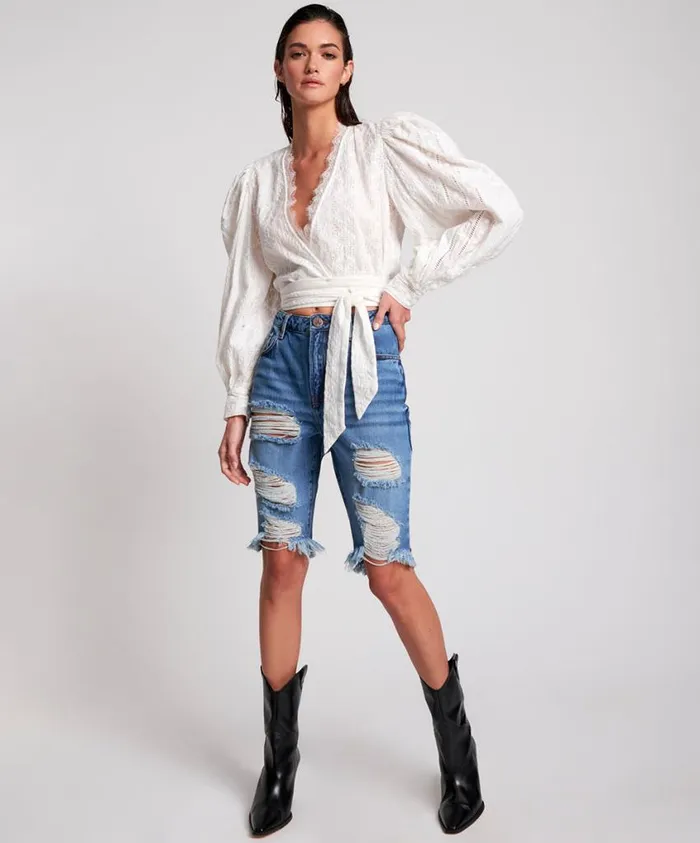 One Teaspoon Denim Shorts Women Delaware Cut Off Truckers Longline Short