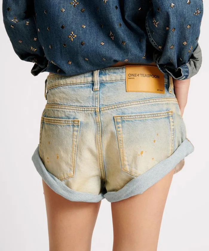 One Teaspoon Denim Shorts Women Dirty Kansas Bandits Low Waist Denim Short