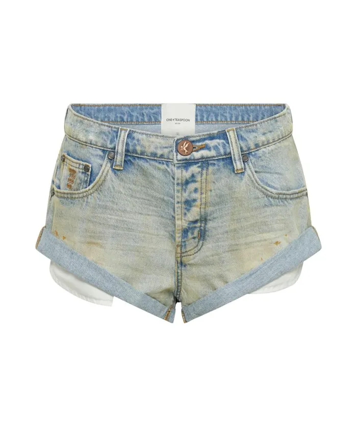 One Teaspoon Denim Shorts Women Dirty Kansas Bandits Low Waist Denim Short