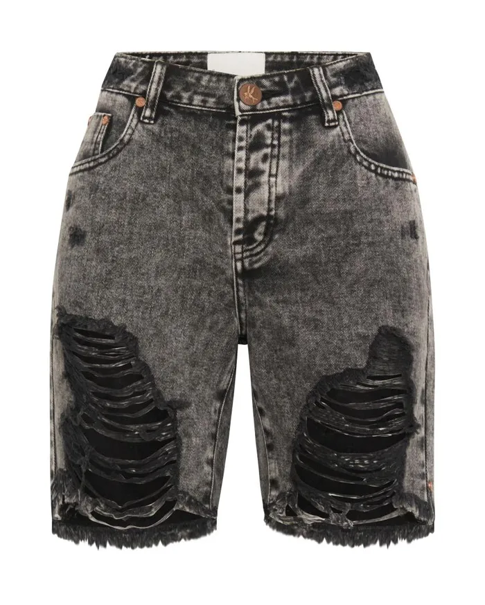 One Teaspoon Denim Shorts Women Grey Stevies Long Length Boyfriend Short