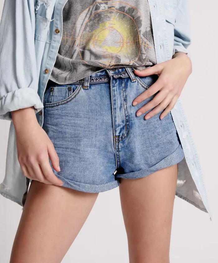 One Teaspoon Denim Shorts Women Hollywood Bandits High Waist Denim Short