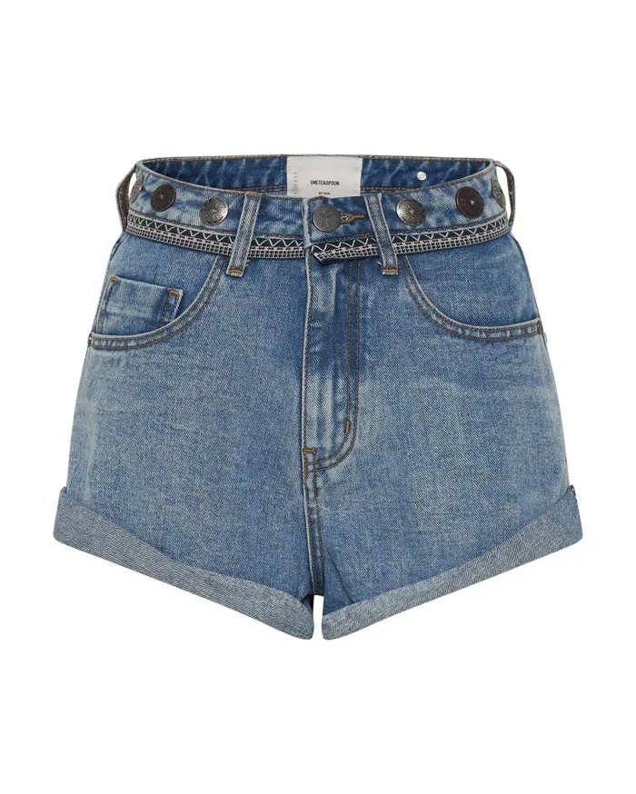 One Teaspoon Denim Shorts Women Hollywood Bandits High Waist Denim Short