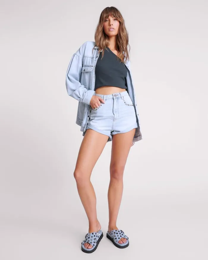 One Teaspoon Denim Shorts Women Hustler Studded Bandit High Waist Denim Shorts