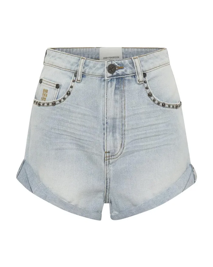 One Teaspoon Denim Shorts Women Hustler Studded Bandit High Waist Denim Shorts