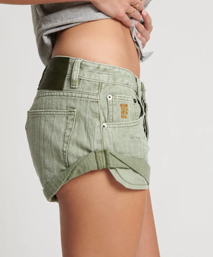 One Teaspoon Denim Shorts Women Khaki Logo Jacquard Bandits Low Waist Denim Short